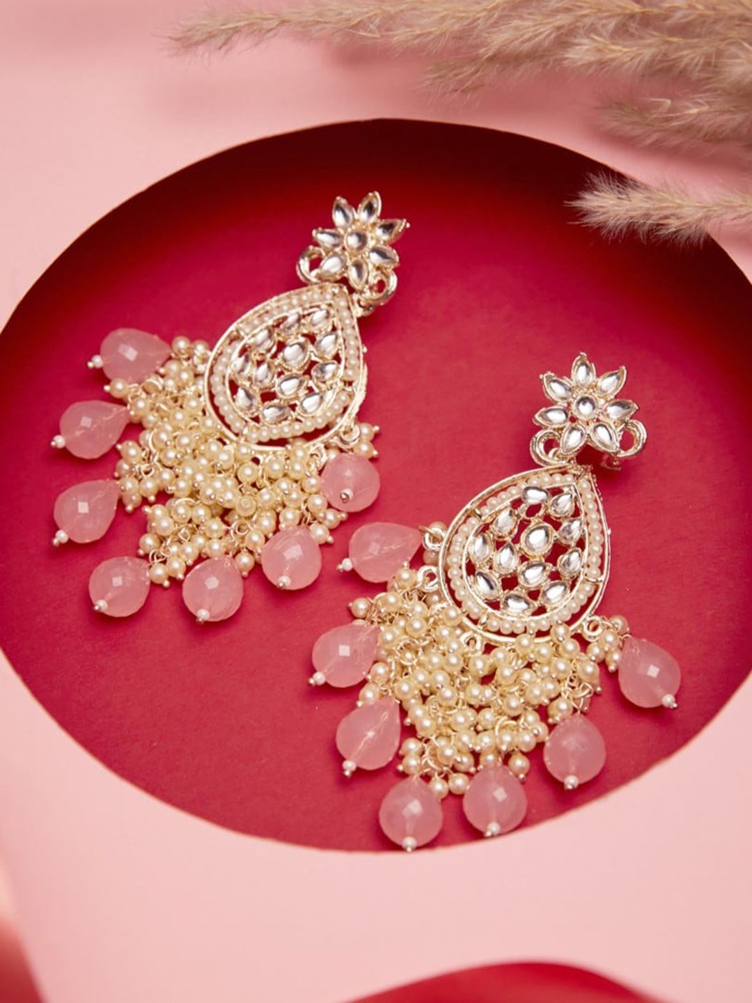 ATIBELLE Gold-Plated Kundan Studded Beaded Classic Chandbalis