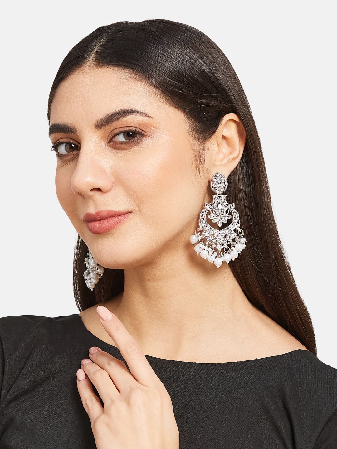 ATIBELLE Gold-Plated Kundan Studded Beaded Classic Chandbalis