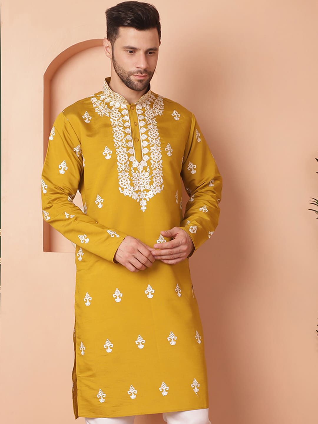 Jompers Floral Embroidered Mandarin Collar Silk Thread Work Flared A-Line Kurta-picture-44