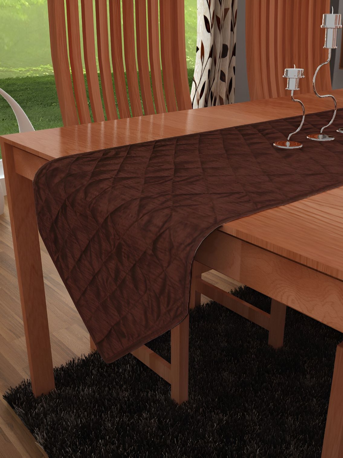 Home Heart Brown Quilted Dupion Silk Reversible Table Runner-picture-10