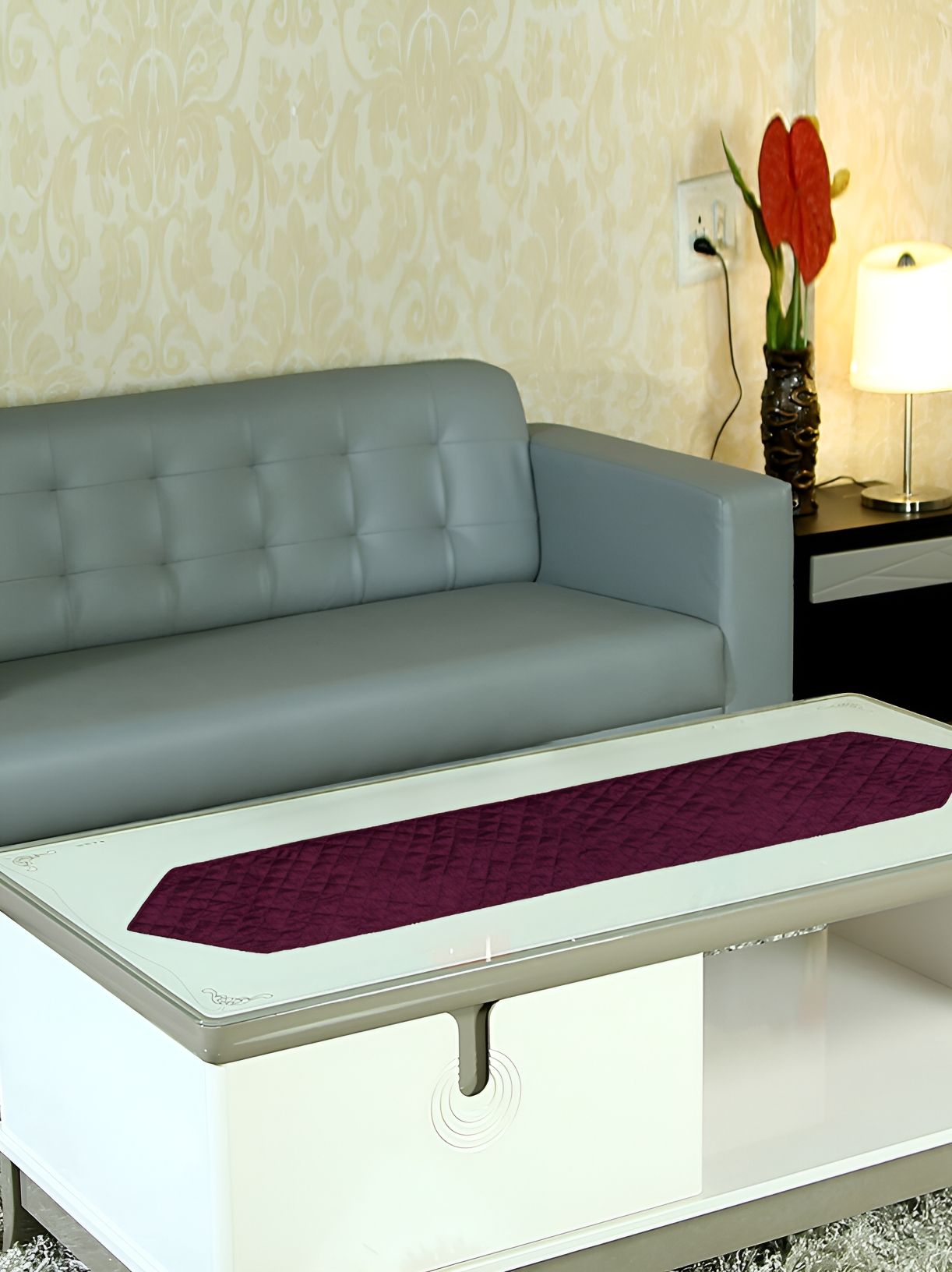 Home Heart Purple Quilted Dupion Silk Reversible Table Runner-picture-25