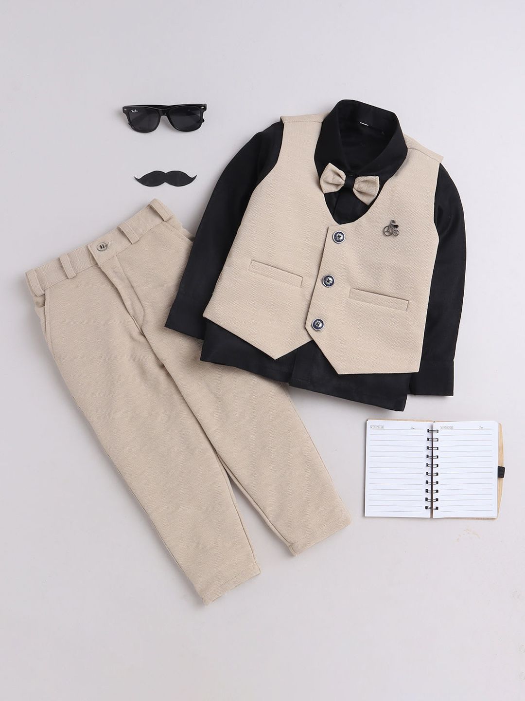 BAESD Boys 3-Piece Striped V-Neck Single-Breasted Suit With Bow