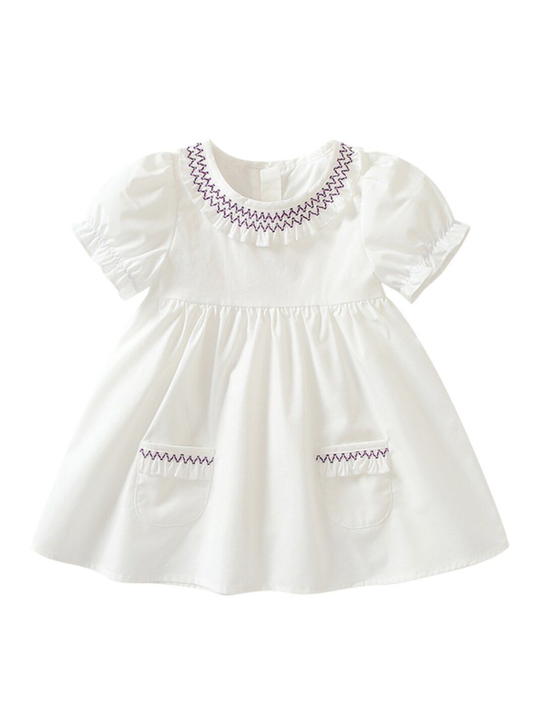StyleCast Girls white Round Neck Short Sleeves Cotton A-Line Dress-picture-34