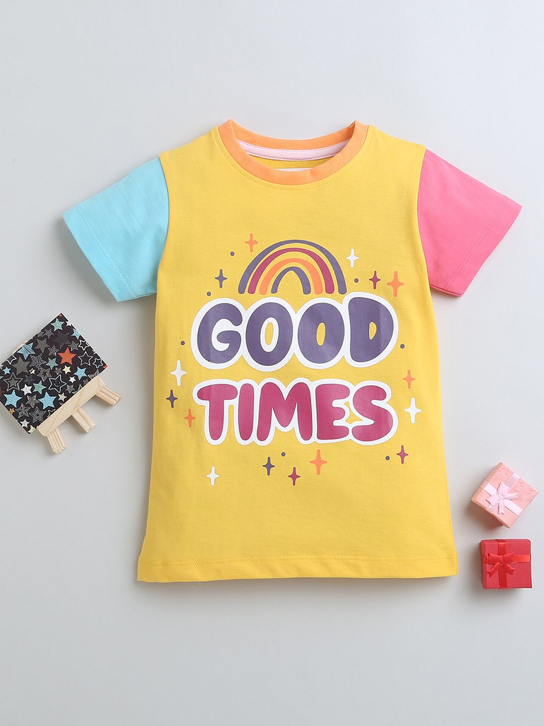 BUMZEE Girls Typography Printed Round Neck Short Sleeves Cotton Casual T-shirt-picture-22