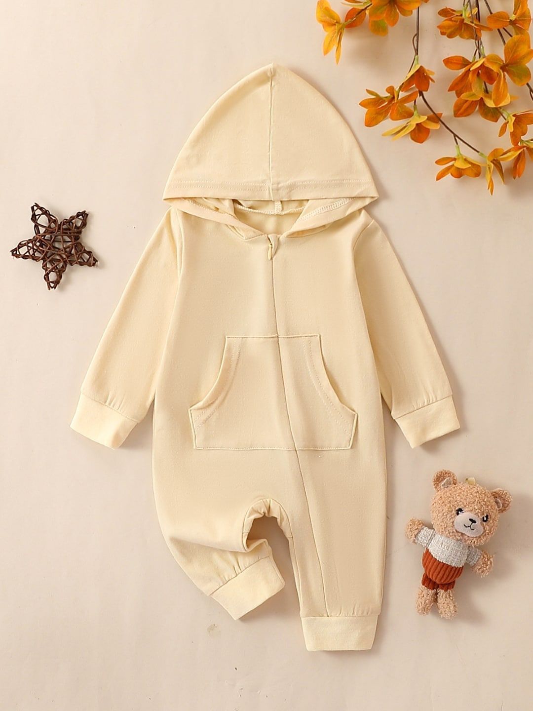 StyleCast Infant Girls Beige Hooded Romper-image-3