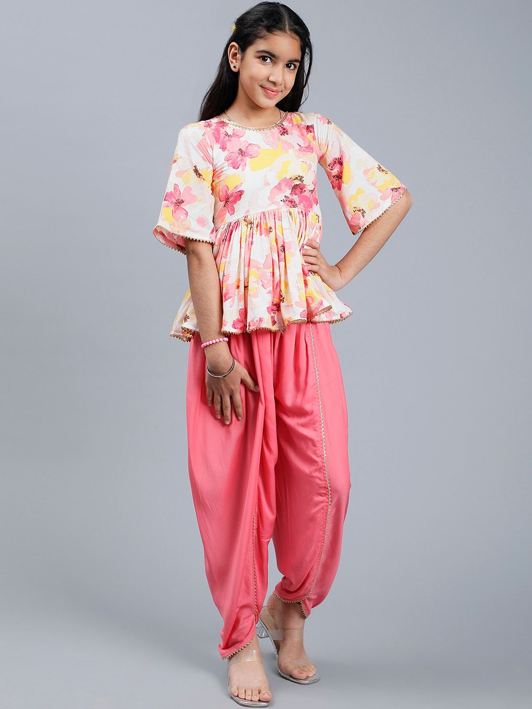 Unique Designers Girls Floral Printed Top With Dhoti Pants-picture-10