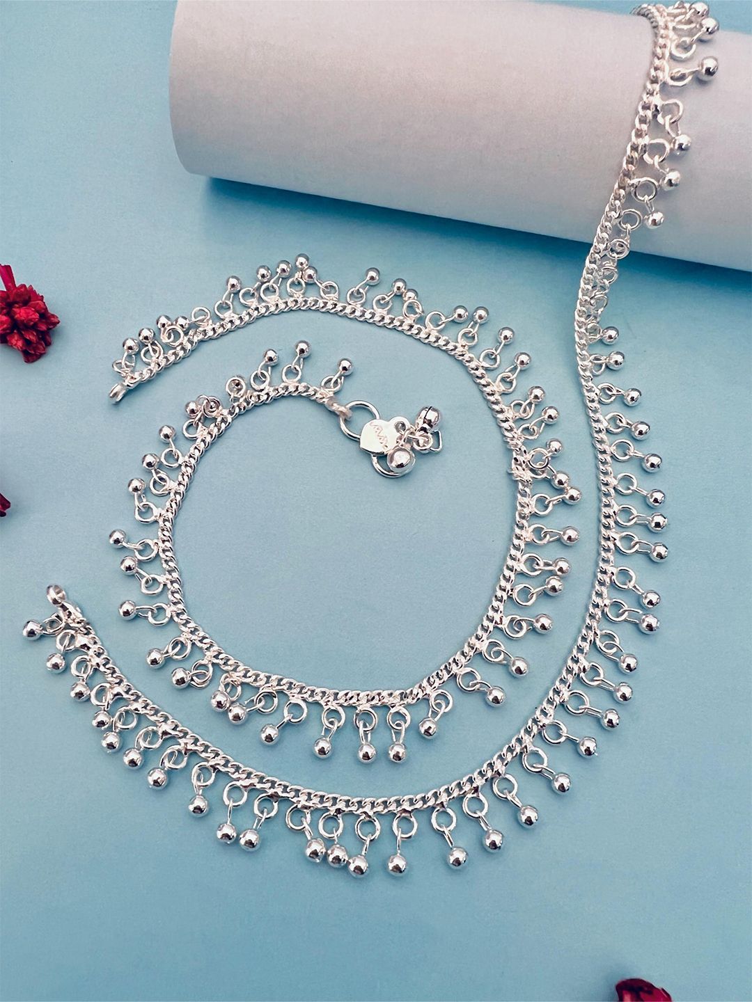 Sangria Silver-Plated Artificial Stones and Beads Anklet-image-32