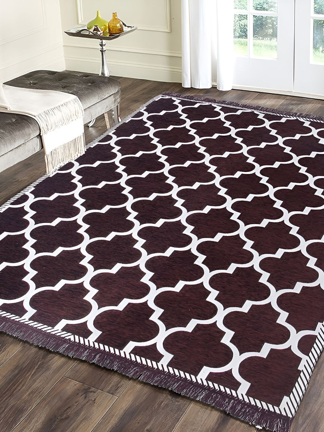 Sparrow world Brown & White Geometric Printed Rectangular Carpet-picture-31