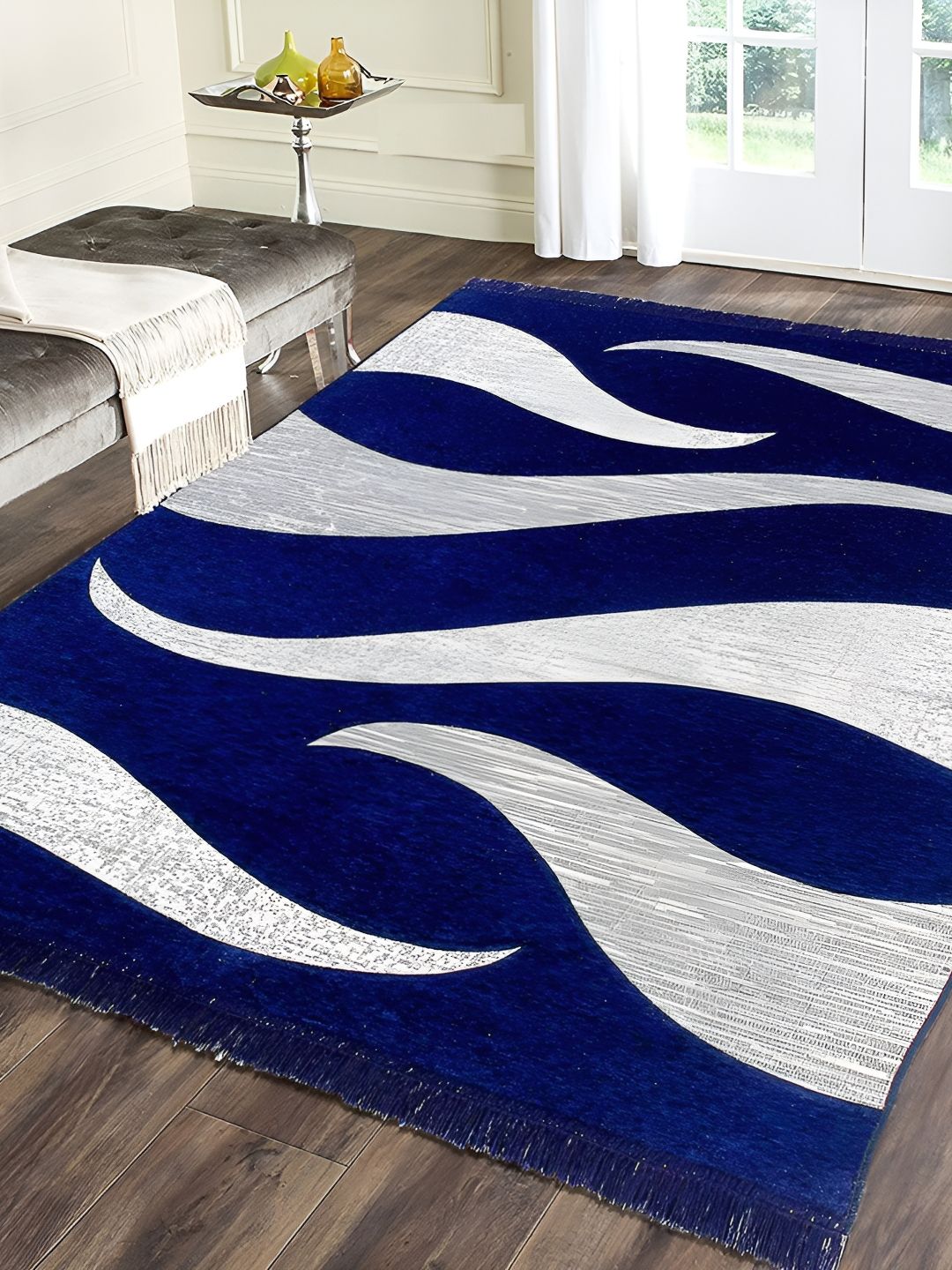 Sparrow world Blue & White Abstract Printed Rectangular Carpet-picture-18