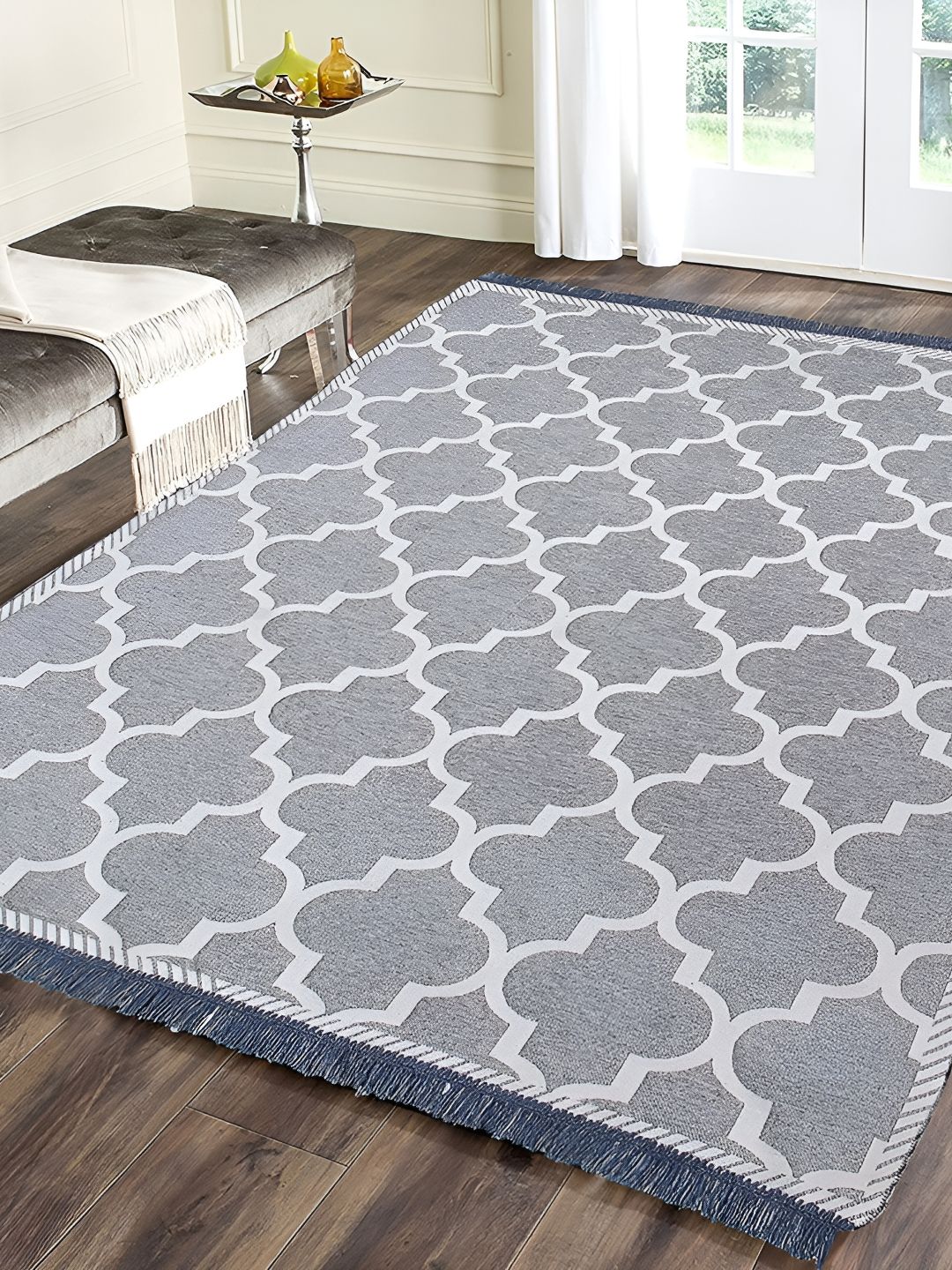 Sparrow world Grey & White Geometric Printed Rectangular Carpet-picture-16