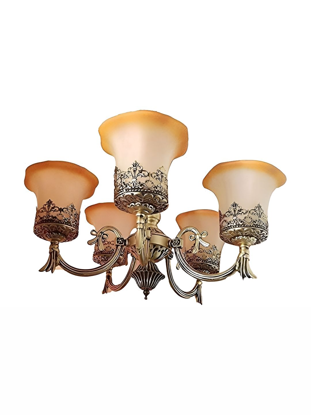 Whiteray Gold-Toned & Orange Glass Traditional Abstract Shaped Ceiling Lamp-image-37