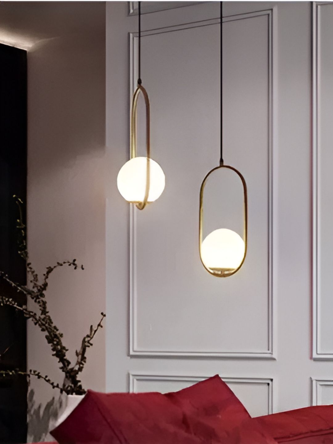 Whiteray Gold-Toned & White 2 Pieces Contemporary Spherical Ceiling Lamps