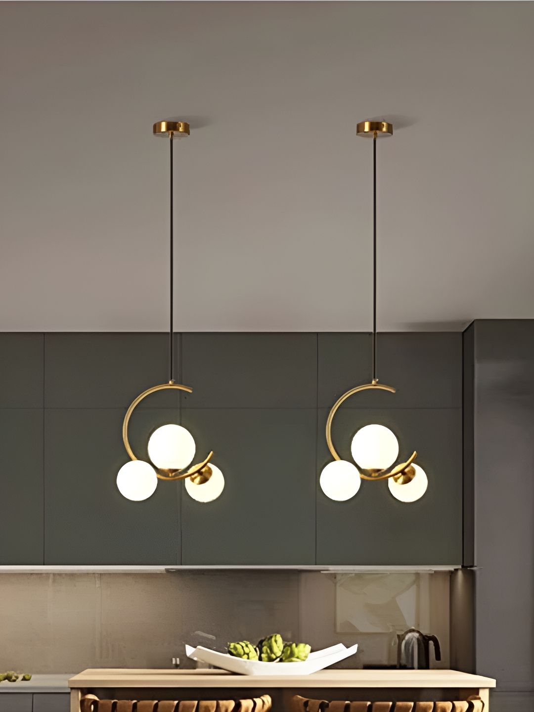 Whiteray Gold Toned & White 2 Pieces Spherical Shaped Metal Ceiling Lamps