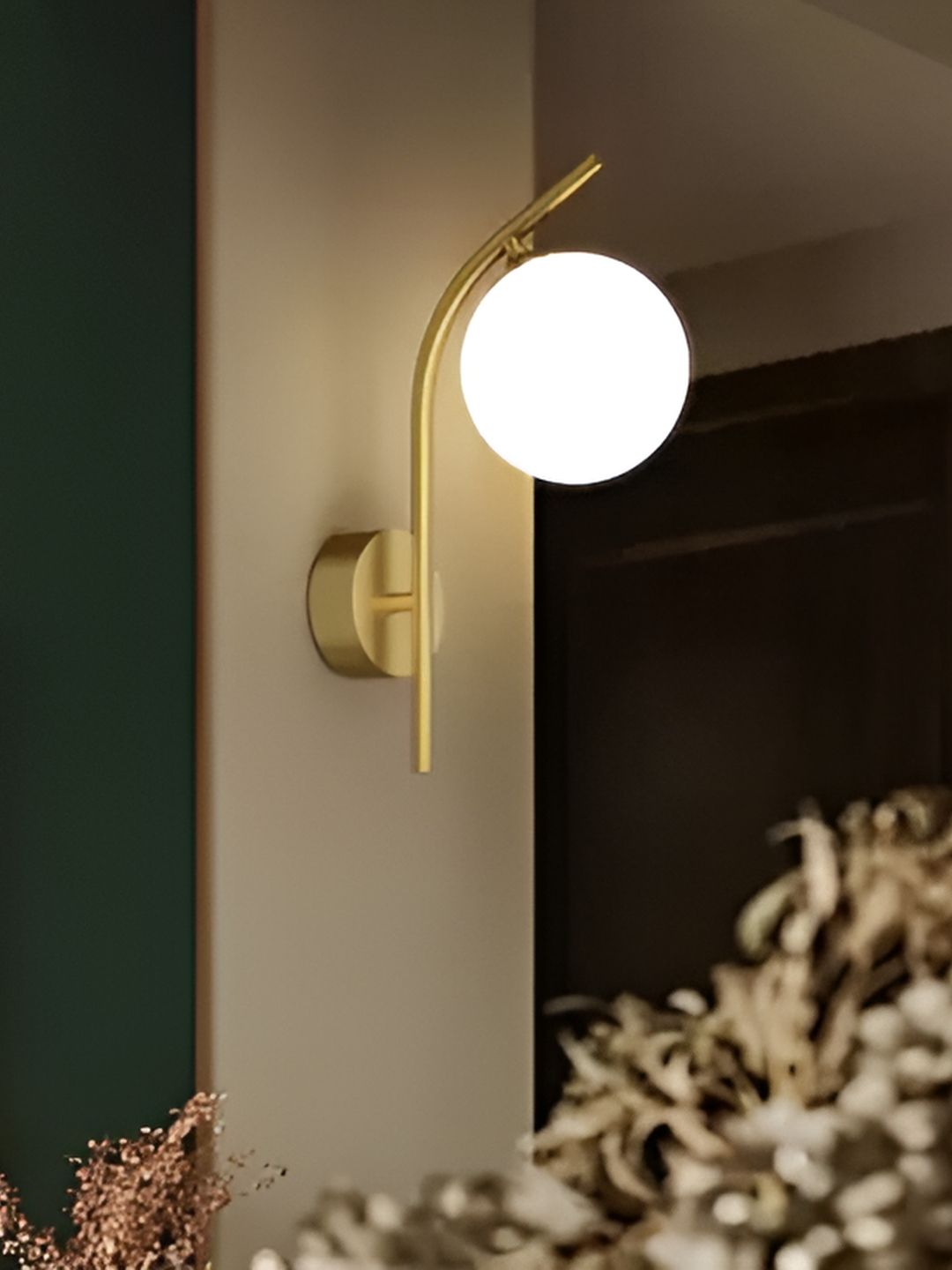 Whiteray Gold Toned & White Contemporary Spherical Shaped Metal Wall Lamp With Bulb-picture-41