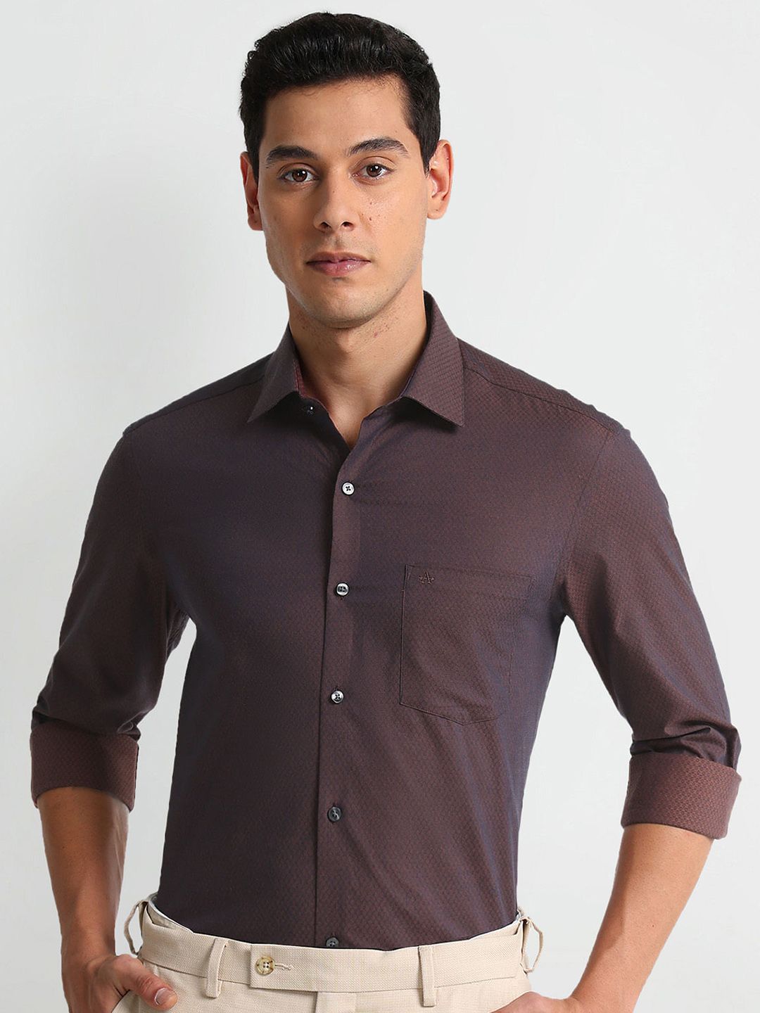 Arrow Men Slim Fit Self Design Spread Collar Opaque Cotton Formal Shirt-picture-12