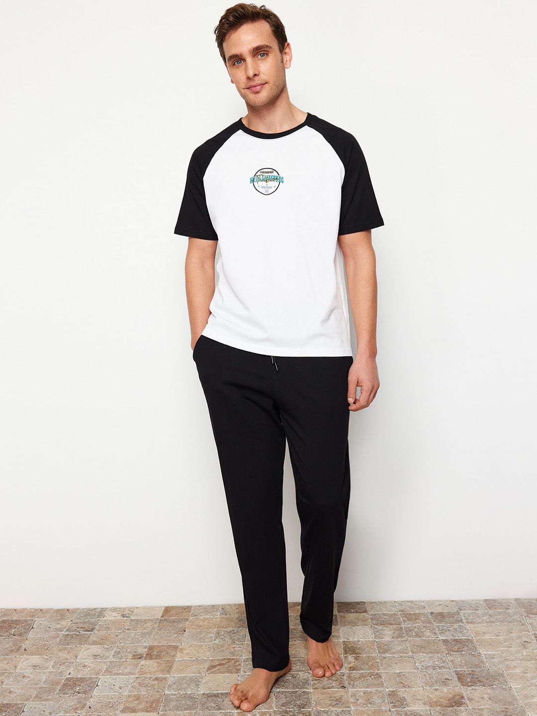 Trendyol Men Colourblocked Pure Cotton Night suit-image-45