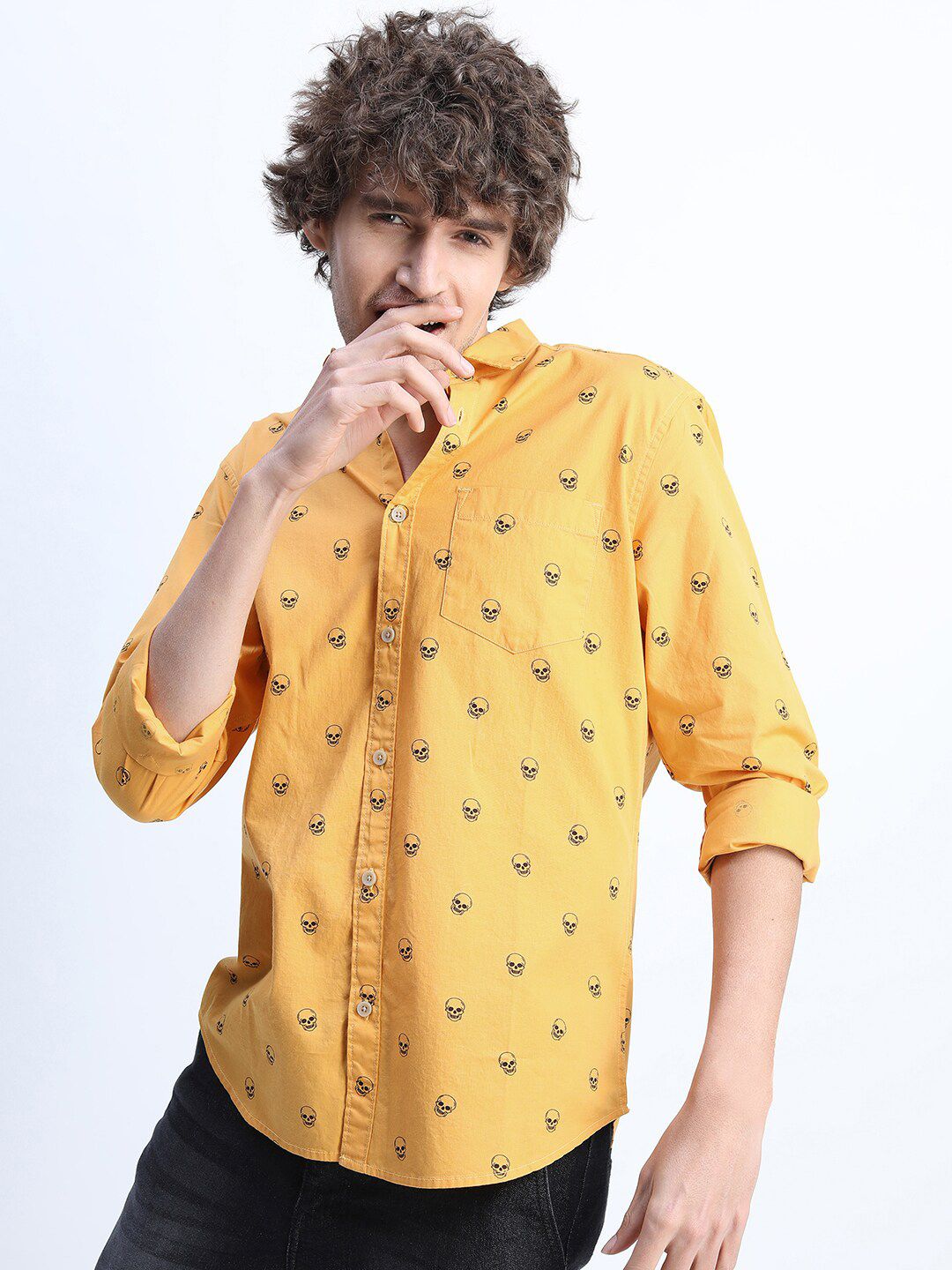 HIGHLANDER Slim Fit Conversational Printed Spread Collar Cotton Casual Shirt-picture-45
