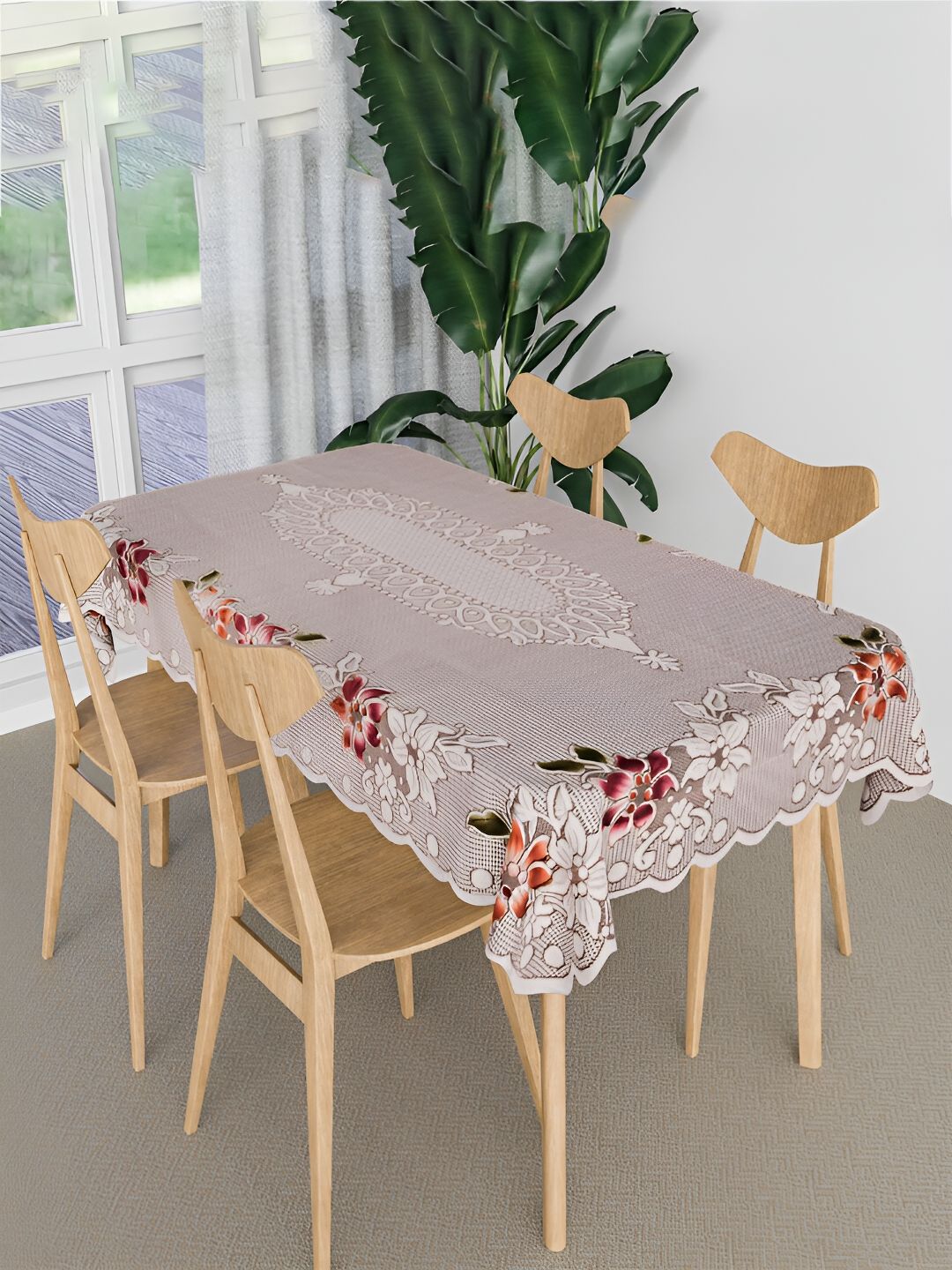 Kuber Industries Brown & White Floral Printed Waterproof Cotton 4 Seater Table Cover-picture-26