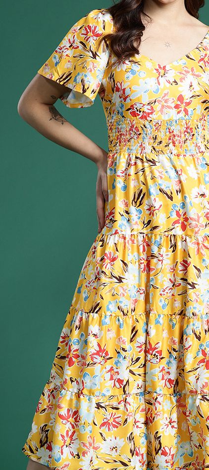 Buy DressBerry Floral Print Tiered A-Line Midi Dress - Dresses for Women  28575462 | Myntra