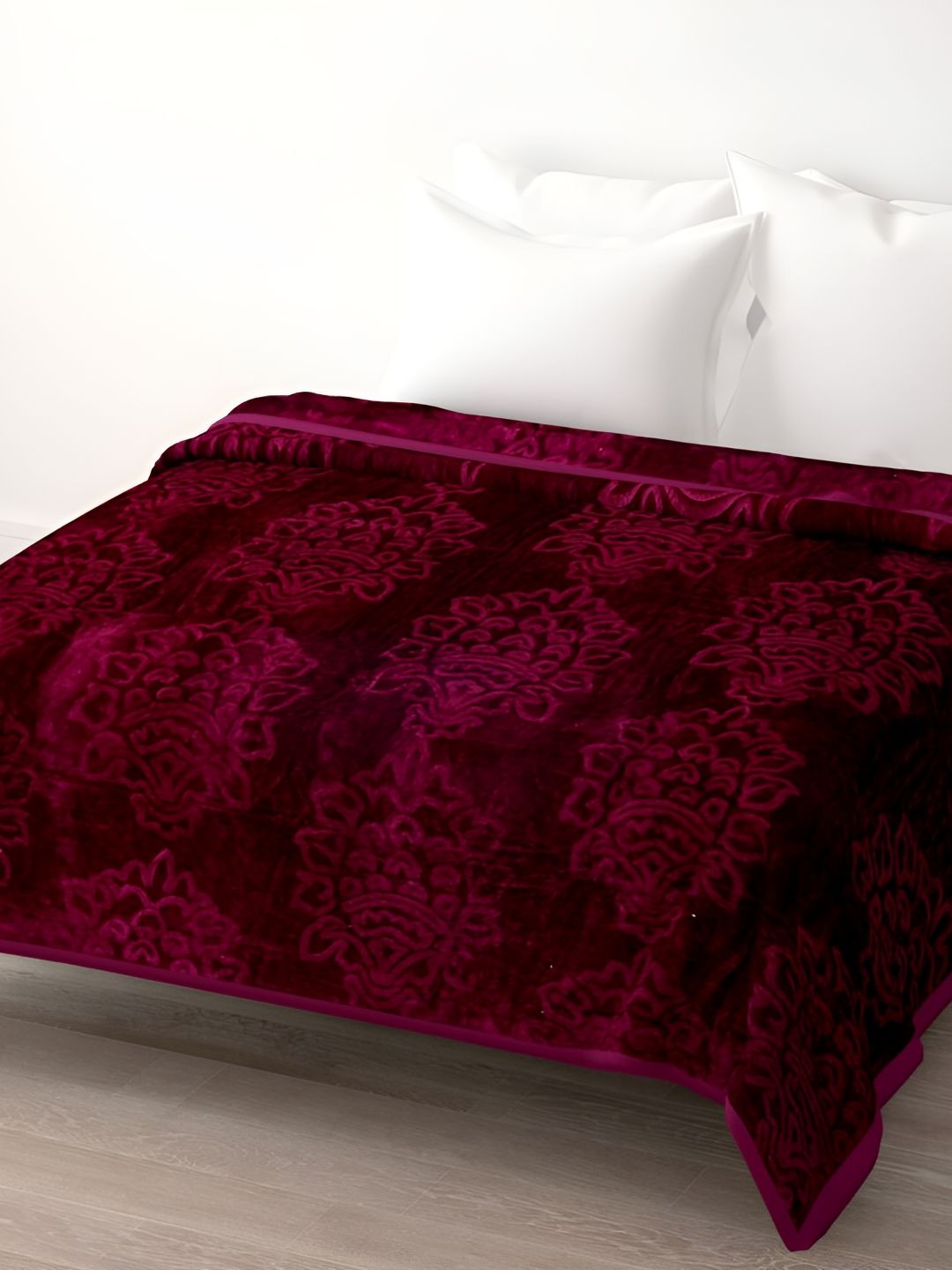 RF RELAXFEEL Burgundy Ethnic Motifs Heavy Winter 400 GSM Bed Blanket-image-18