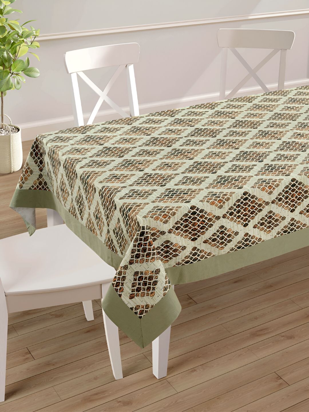 SWAYAM Green Geometric Printed Cotton 8-Seater Table Cover-picture-32