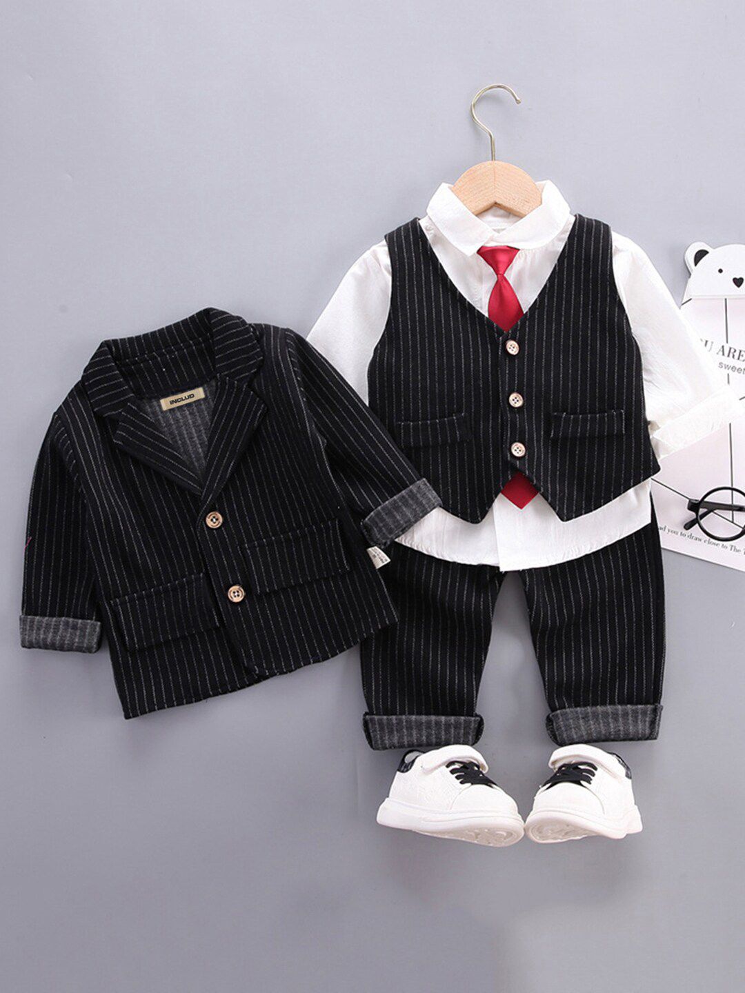 INCLUD Boys Striped Single-Breasted Blazer With Shirt, Waistcoat & Trouser-picture-11