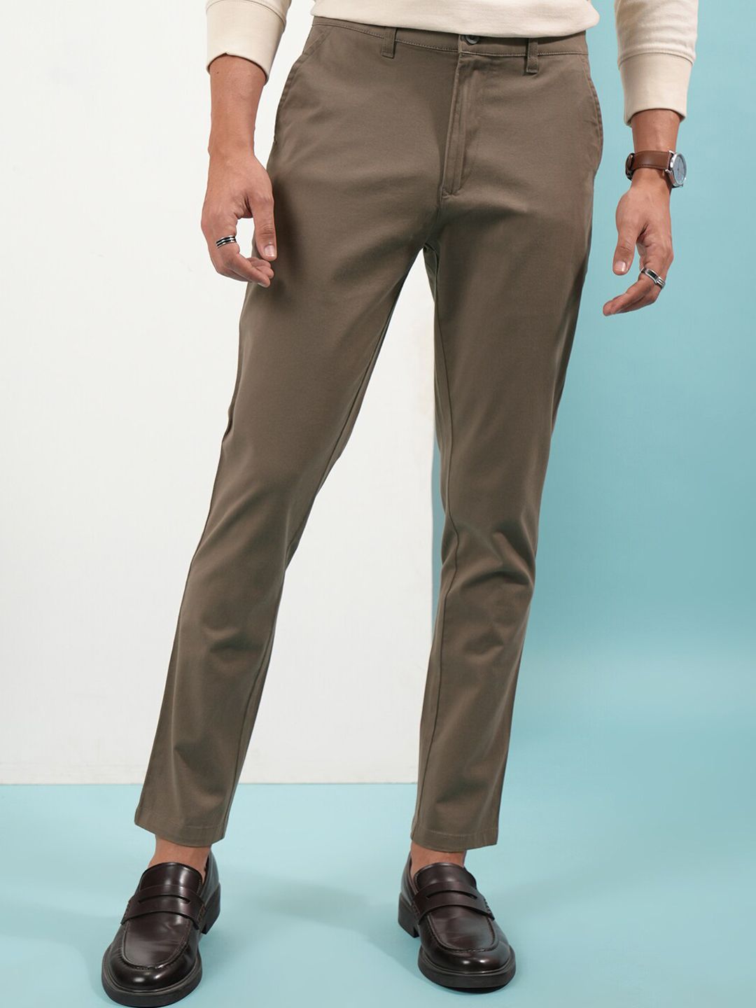 HIGHLANDER Men Cotton Mid-Rise Slim Fit Trousers