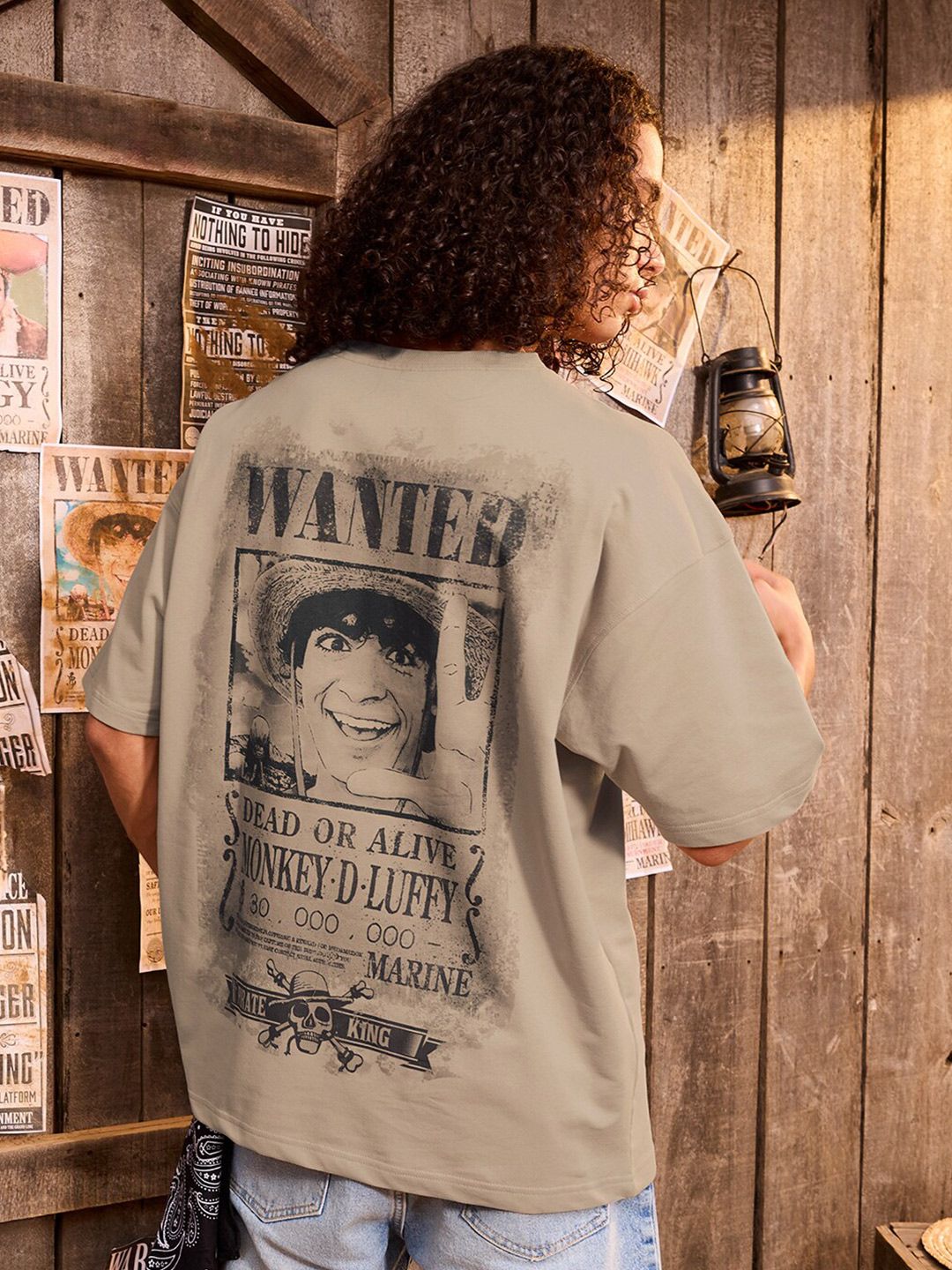 The Souled Store One Piece: Most Wanted Typography Printed Cotton Oversized T-shirt