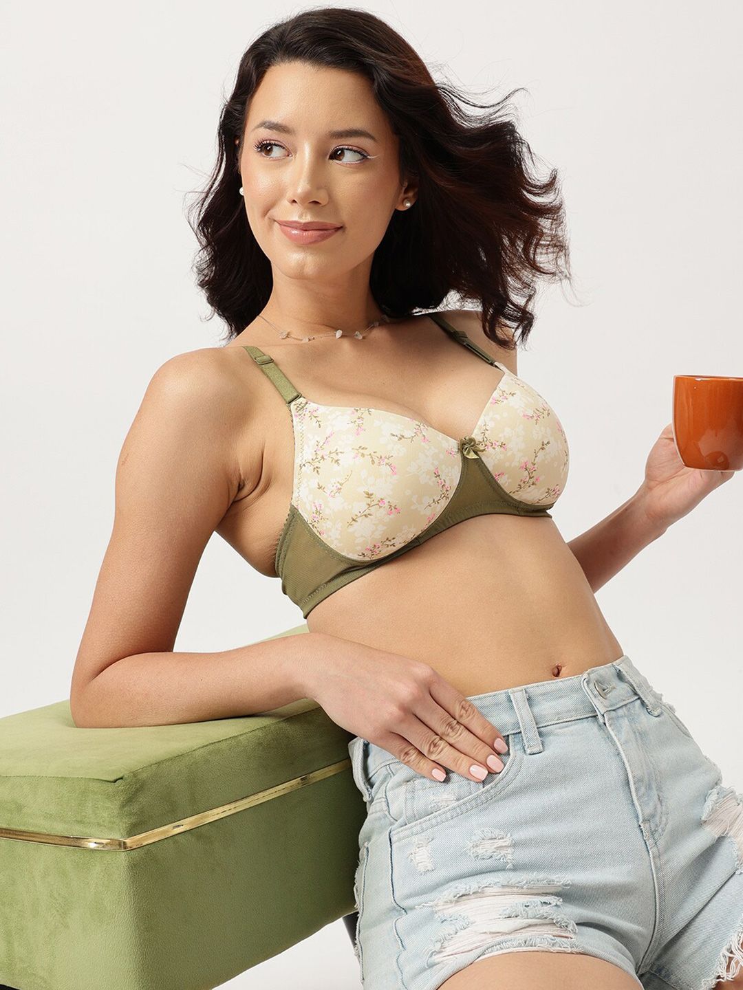 DressBerry Green Printed Full Coverage Lightly Padded Everyday Bra with All Day Comfort