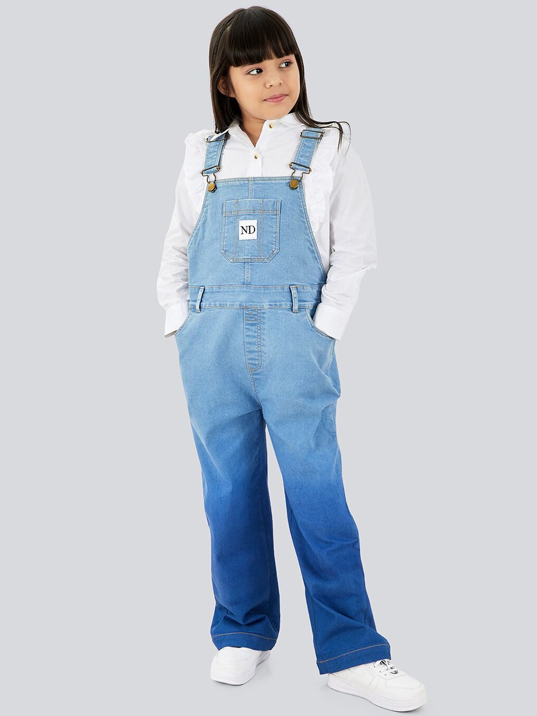 Olele Girls Cotton Denim Dungarees With Shirt-picture-18