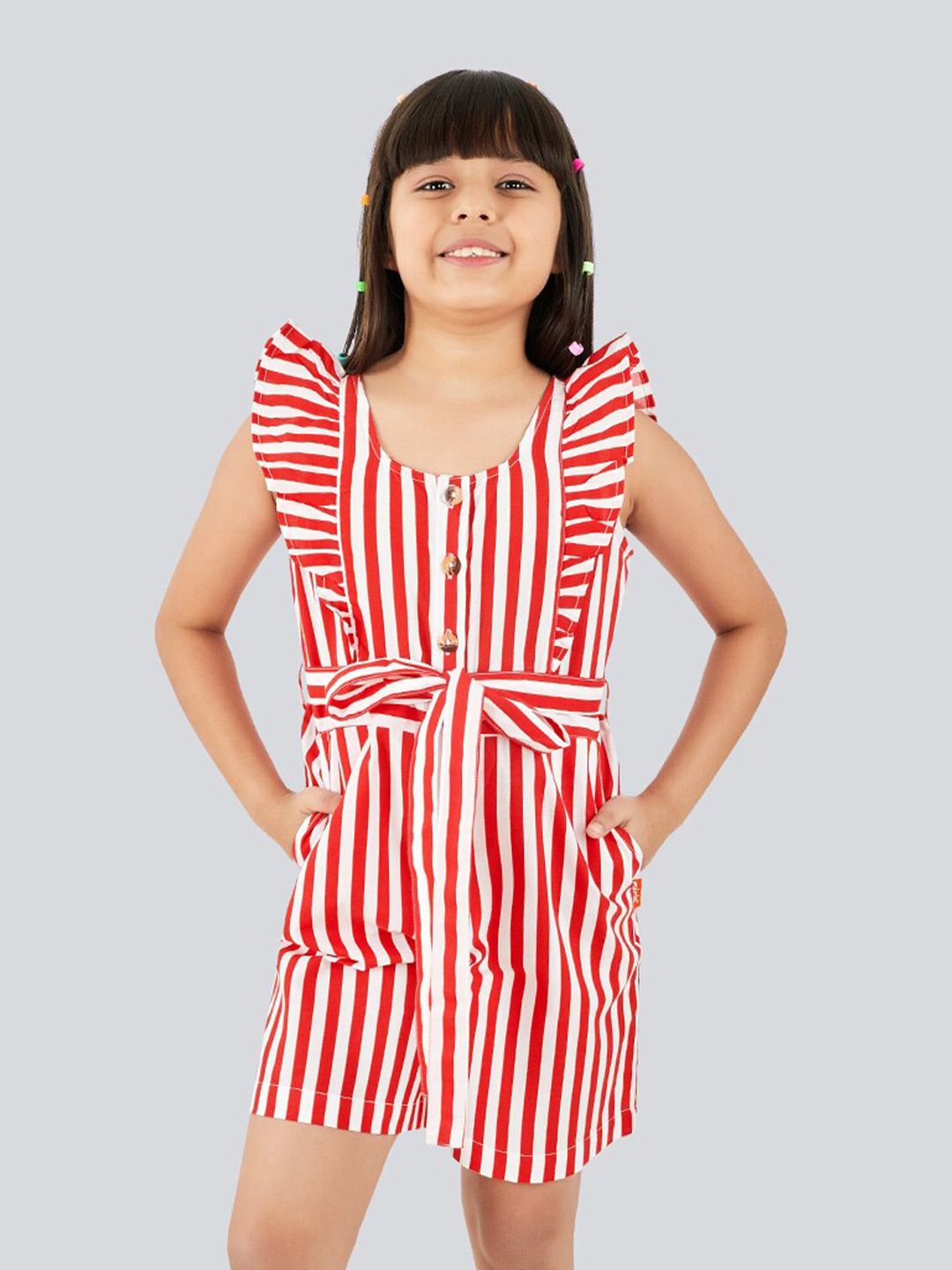 Olele Girls Striped Ruffled Cotton Playsuit-picture-11