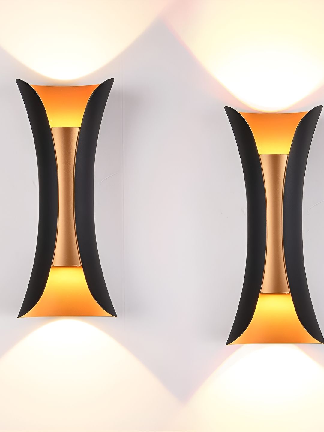 DENICRAAS Black & Gold-Toned 2 Pieces Textured Metal Abstract Shaped Wall Lamp-picture-30