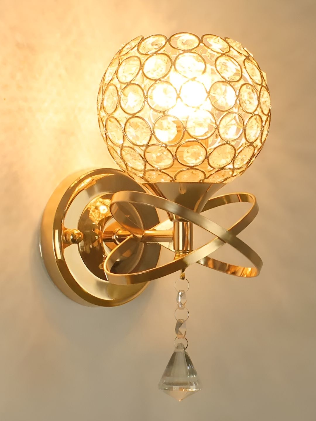 DENICRAAS Gold-Toned Textured Metal Contemporary Spherical Shaped Wall Lamp-picture-30