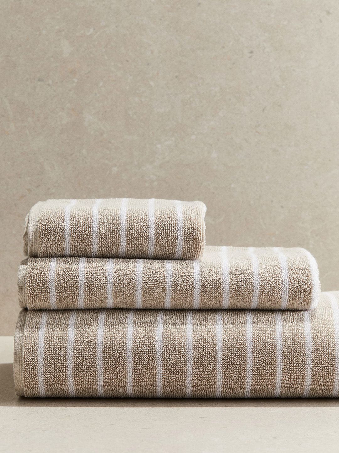 H&M Beige Pure Cotton Striped Guest Towel-image-42