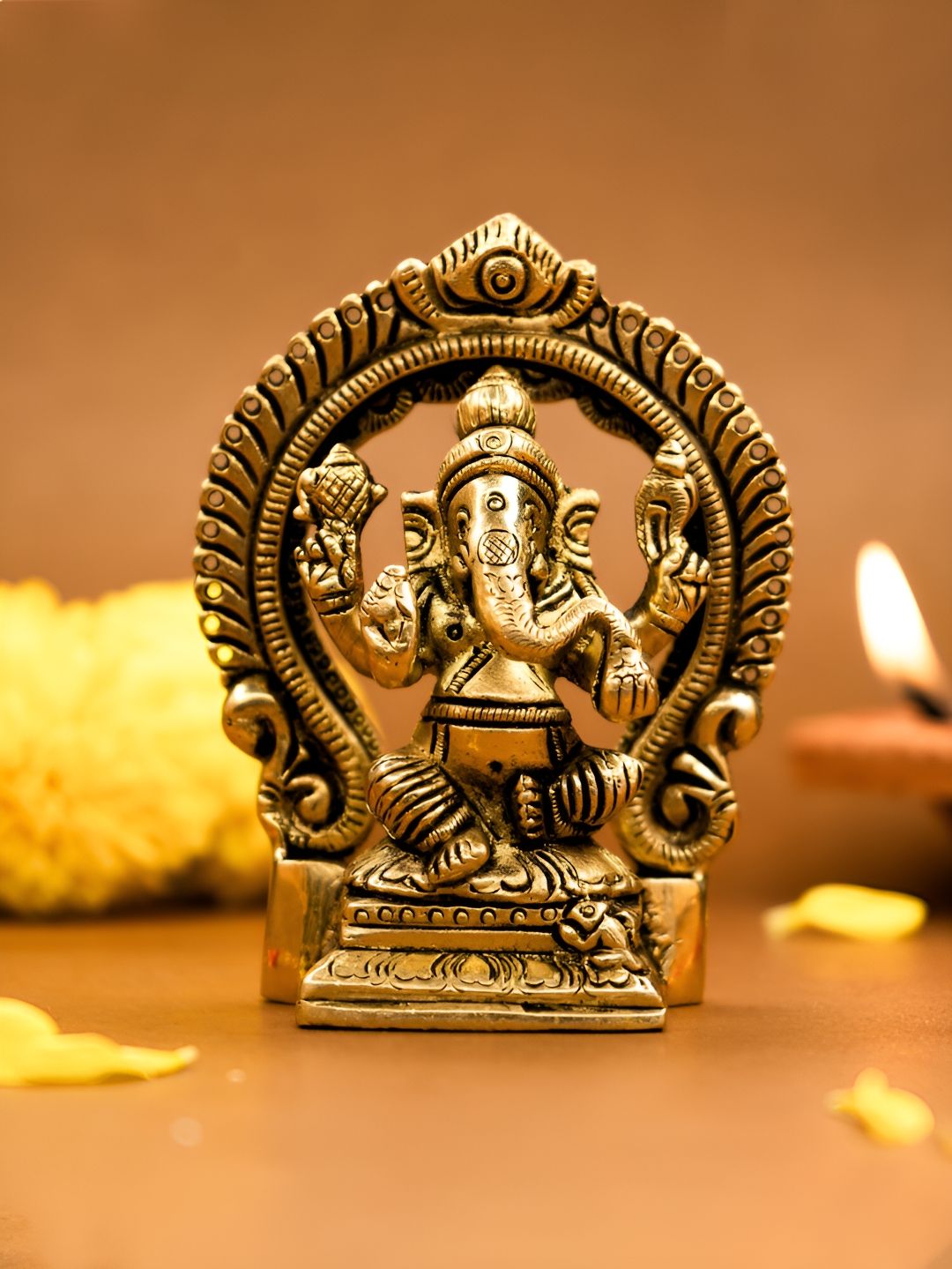 Ekhasa Gold-Toned Brass Religious Ganesh Idol Ganesha Showpiece-picture-18