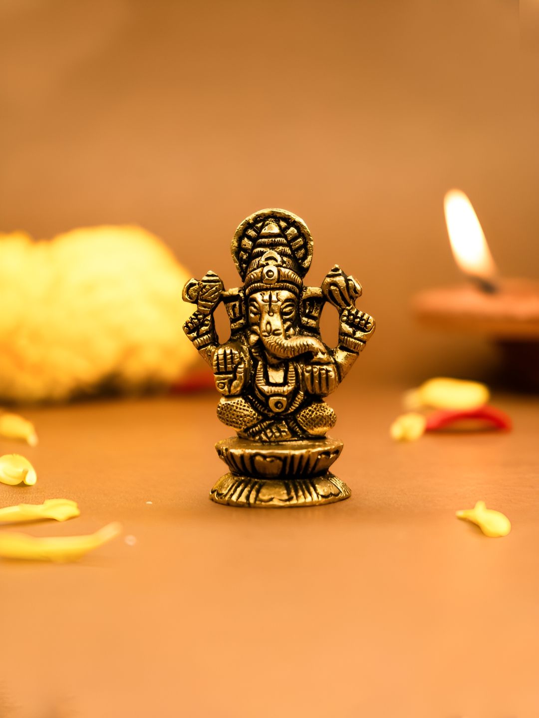 Ekhasa Gold-Toned Brass Religious Ganesh Idol Showpiece-picture-22