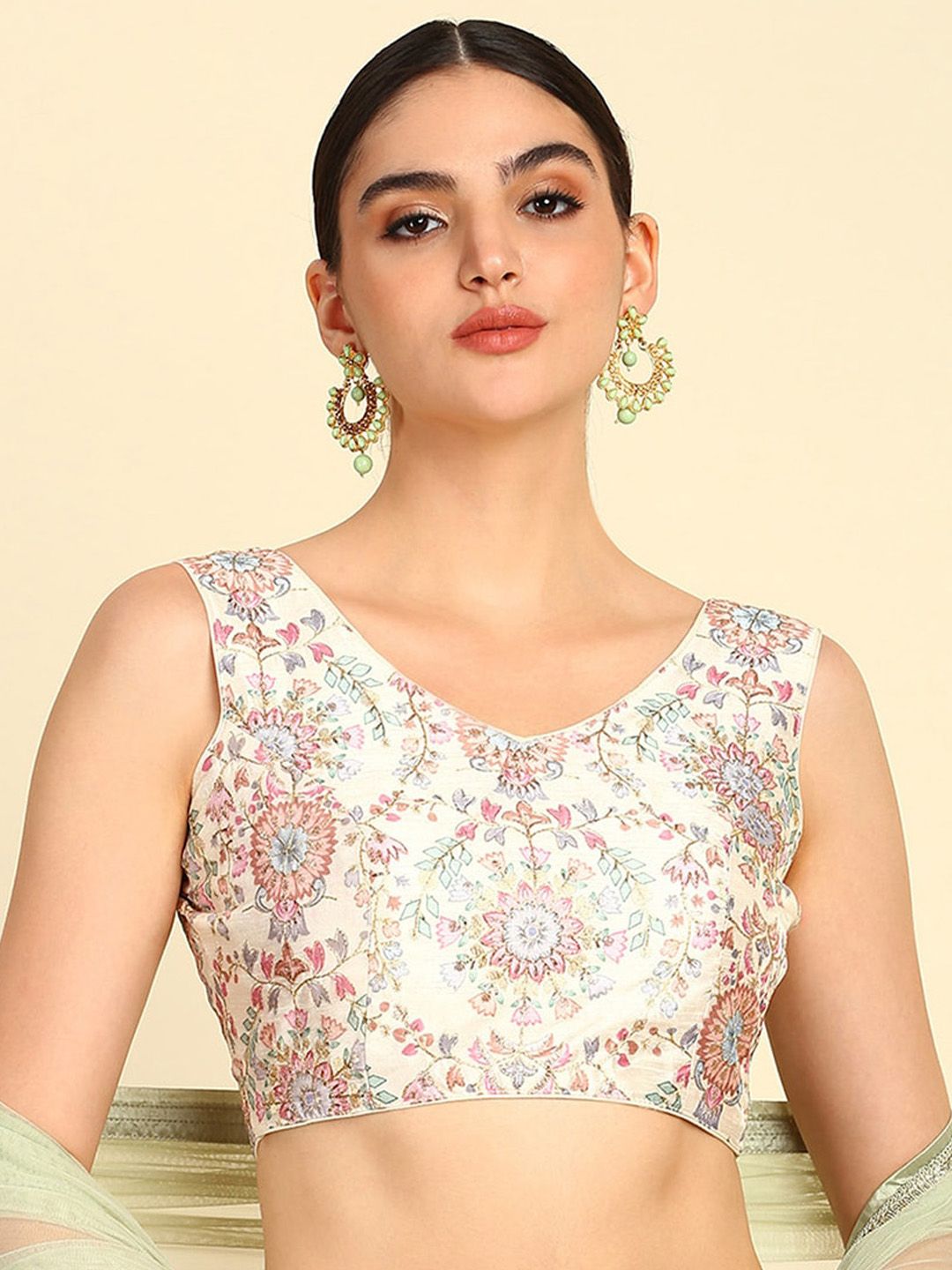 Soch Embroidered V-Neck Readymade Saree Blouse-picture-22