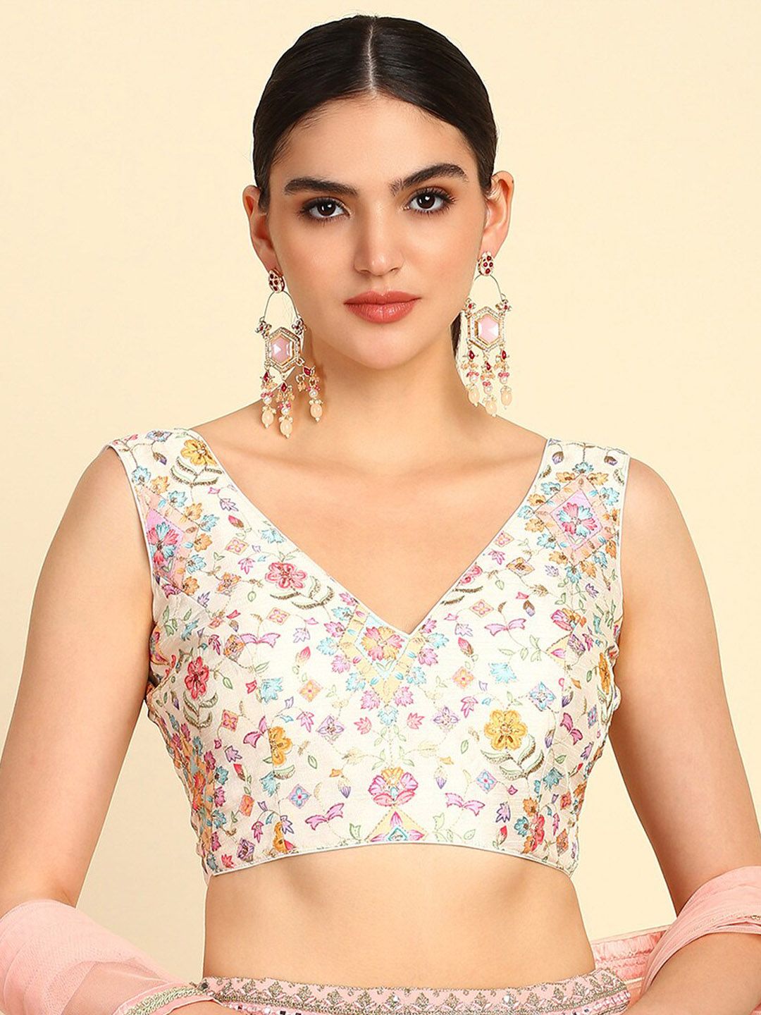 Soch Embroidered V-Neck Silk Blouse-image-46