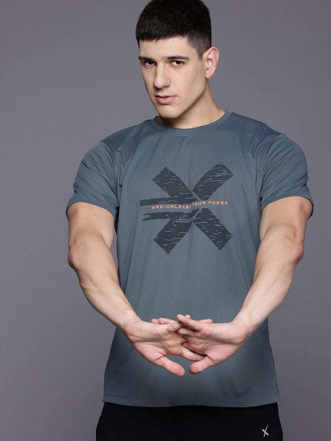 HRX by Hrithik Roshan Brand Logo Printed Training T-shirt-image-24