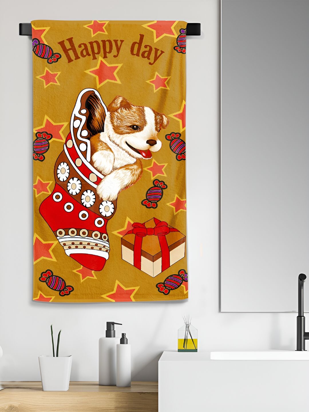 Aura Brown & Red Printed Cotton 300 GSM Bath Towel-image-44