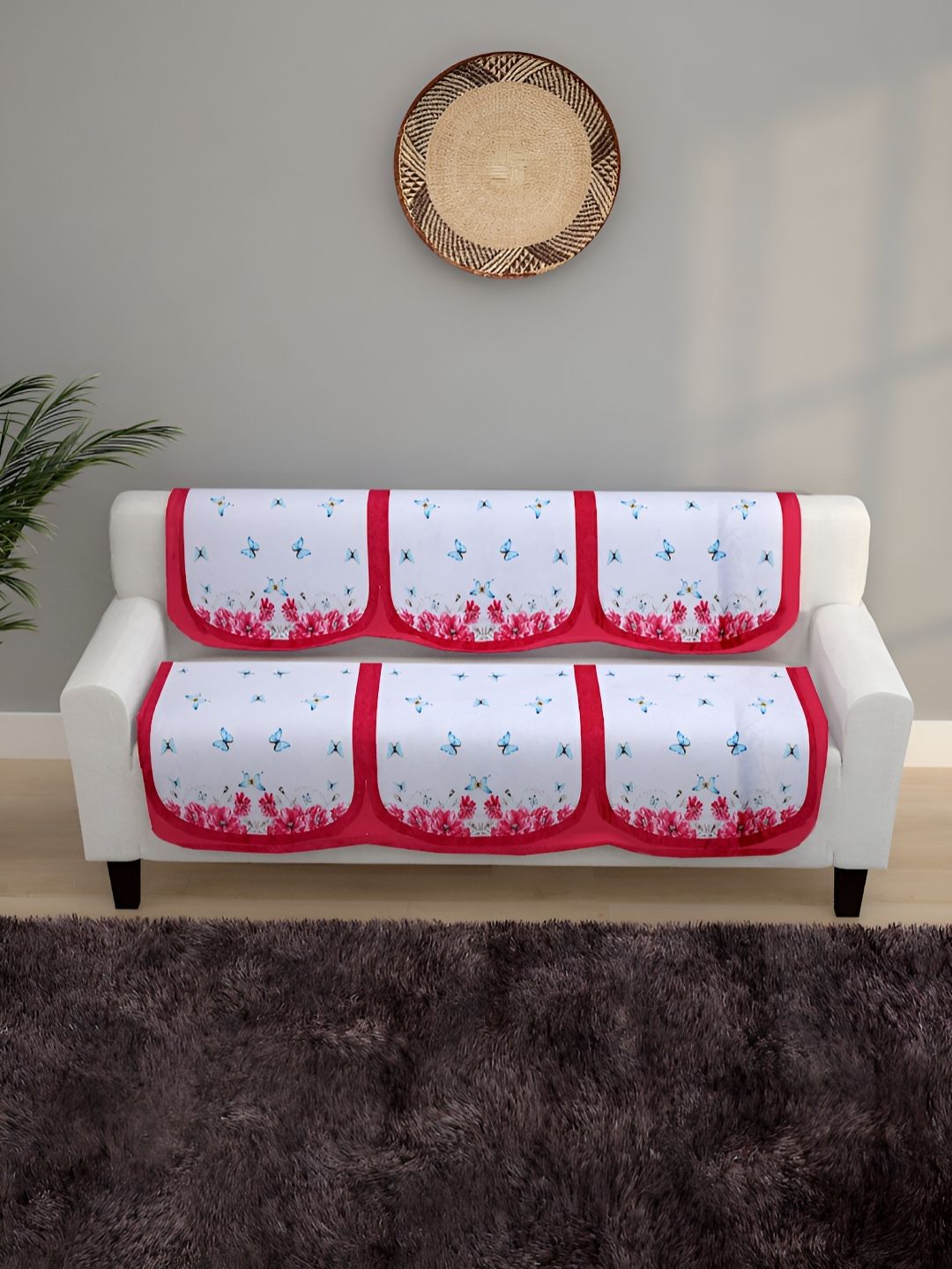 Aura White & Blue 6 Pieces Printed 5-Seater Sofa Covers-picture-37