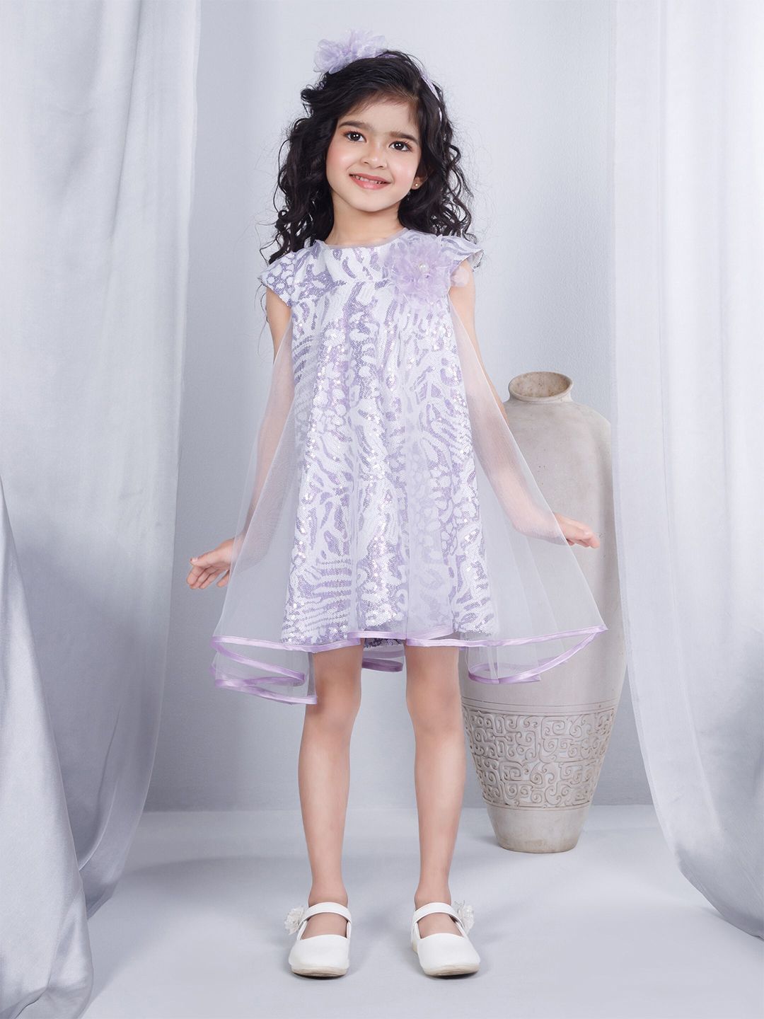 Peppermint Girls Round Neck Embellished Net Fit & Flare Dress-picture-32