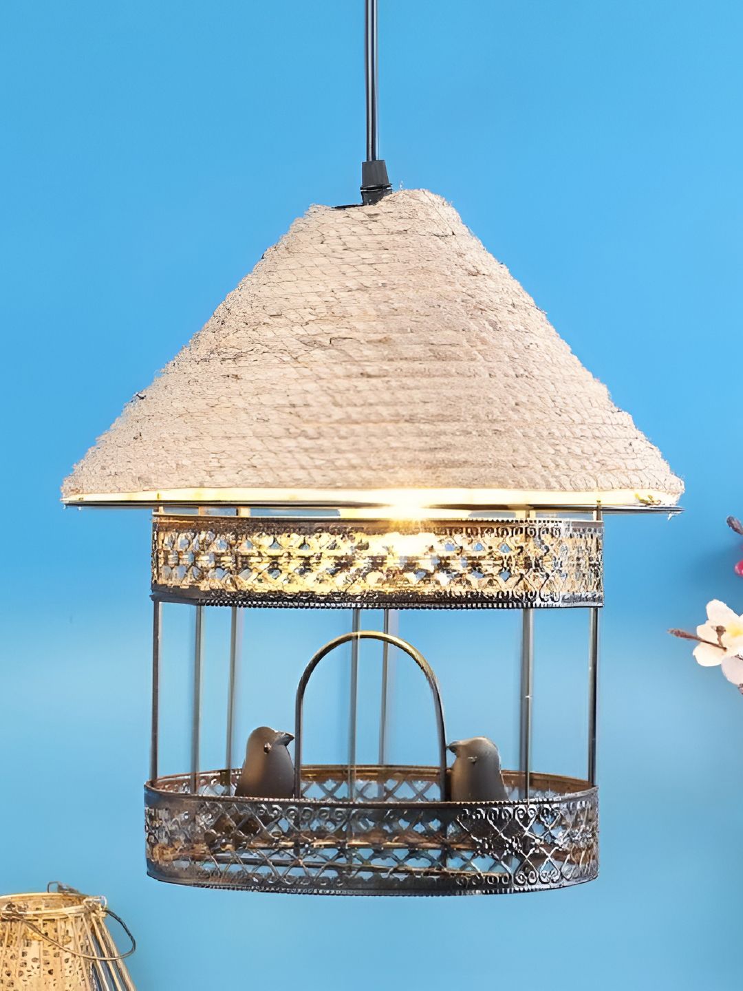 DENICRAAS Black & Beige Textured Cylinder Metal Ceiling Lamp-picture-40