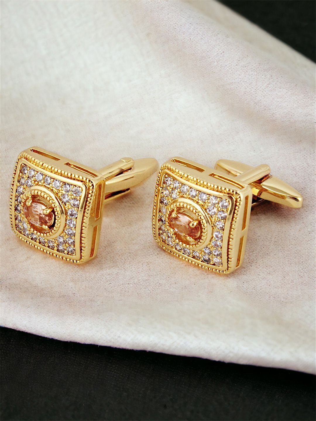 LUCKY JEWELLERY Gold-Plated AD Stone Studded Cufflink-picture-47