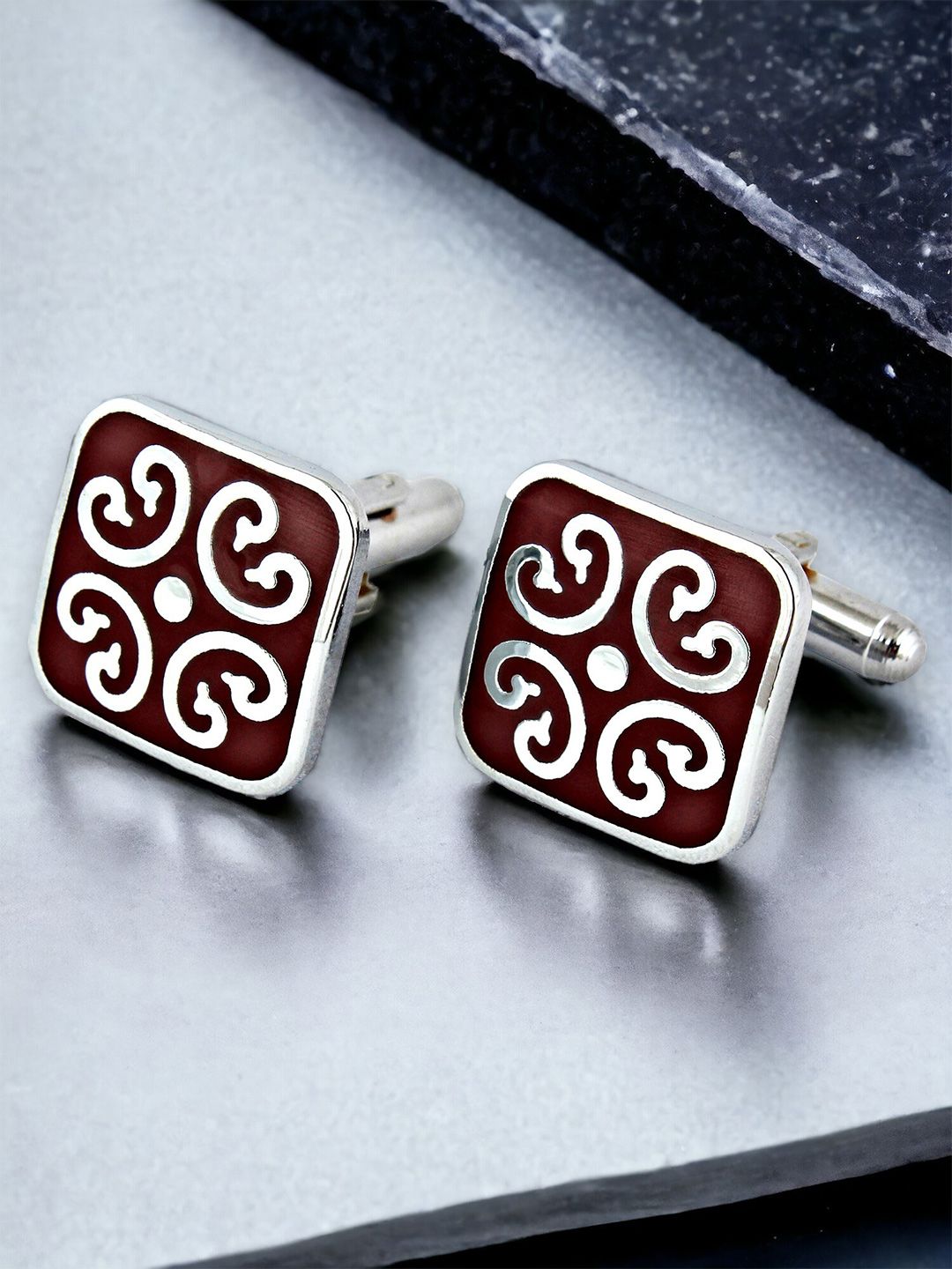 LUCKY JEWELLERY Silver Plated Textured Square Blazer Cufflinks-picture-18