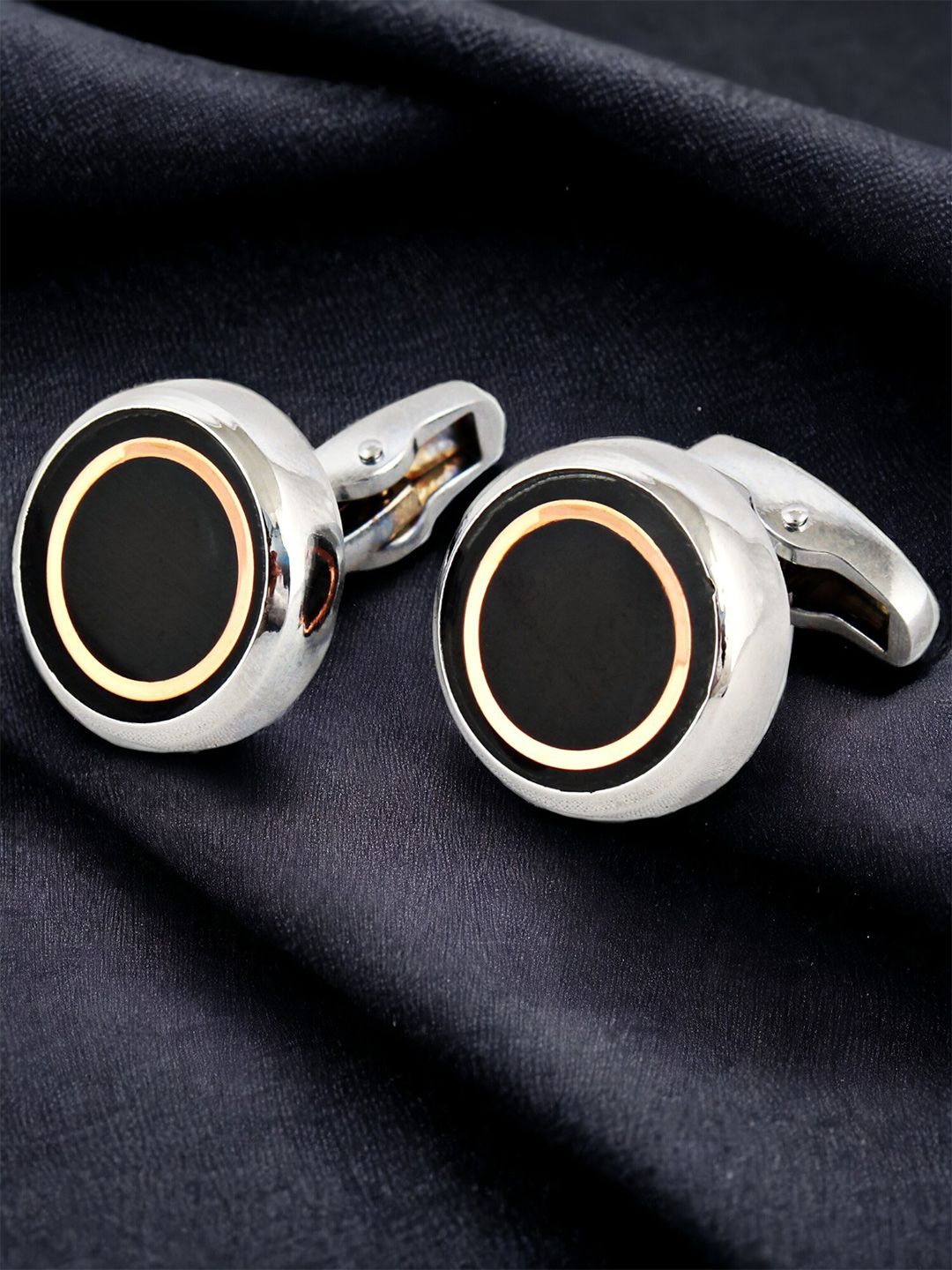 LUCKY JEWELLERY Silver Plated Printed Round Blazer Cufflinks-picture-41