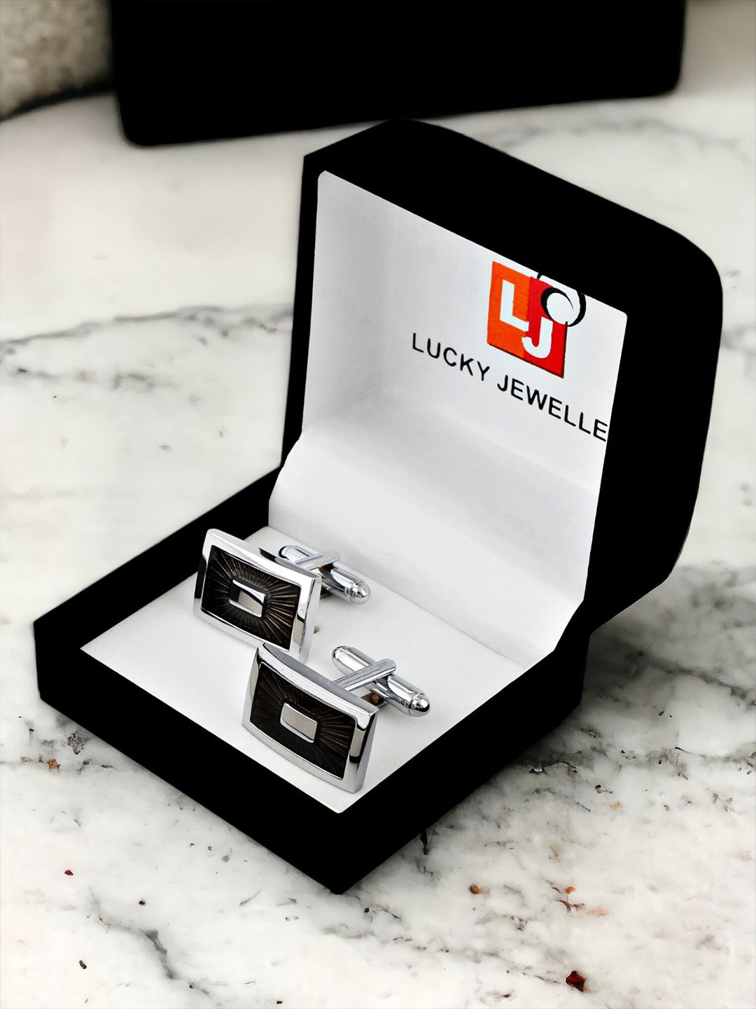 LUCKY JEWELLERY Silver Plated Textured Rectangle Blazer Cufflinks-image-46