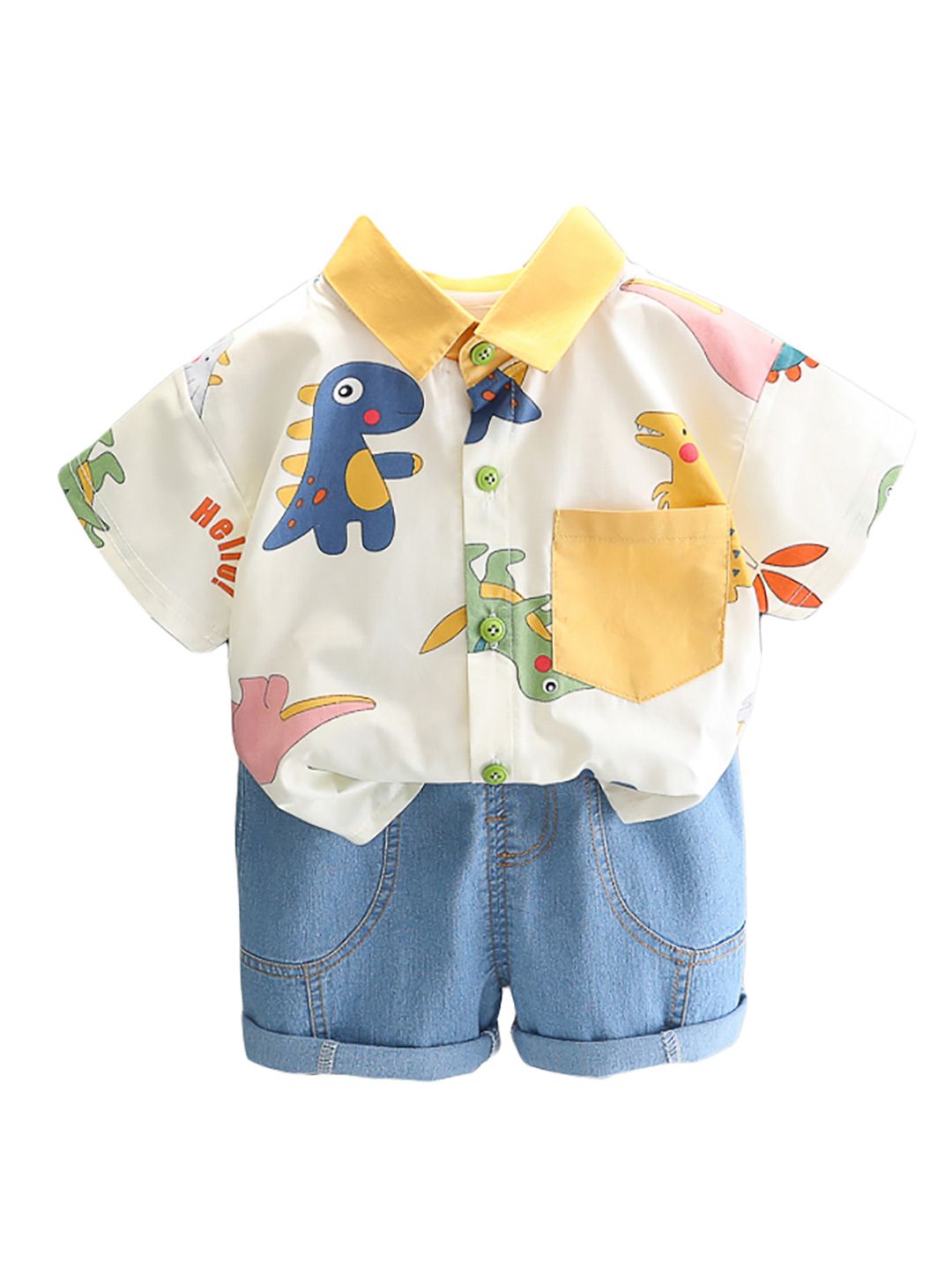 StyleCast x Revolte Boys Yellow & White Printed Shirt Collar Shirt with Shorts
