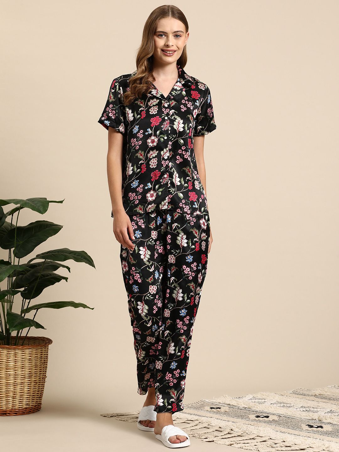Mast & Harbour Printed Satin Night Suit-picture-19
