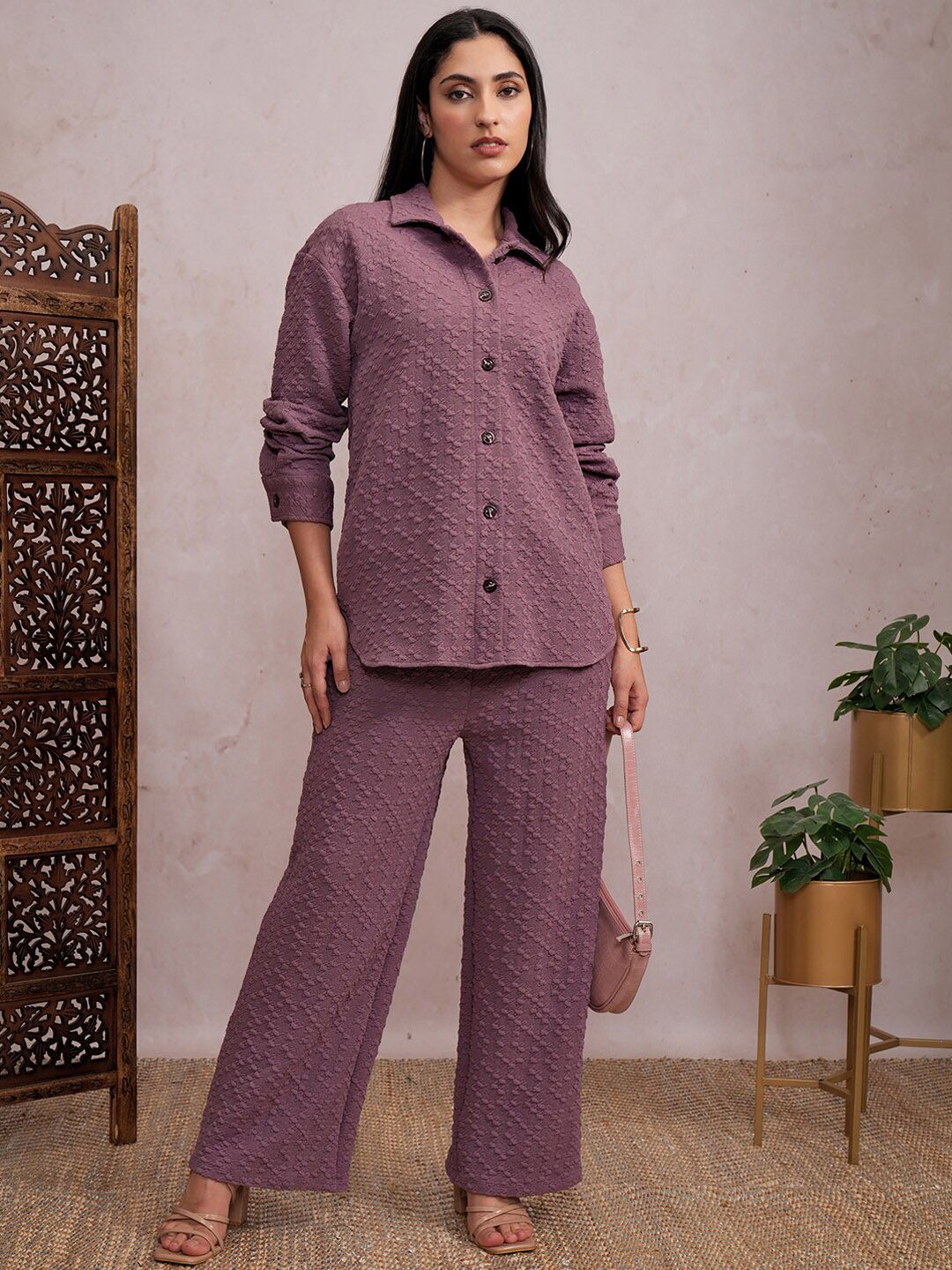 Vishudh Self Design Shirt & Trousers Co-Ords